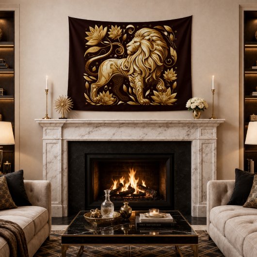 Tenture Lion d'or majestueux
