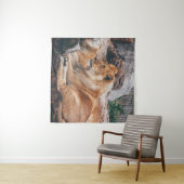 TENTURE LION ET LIONESS MENANT SUR LA SURFACE BROWN (En situation (horizontale))