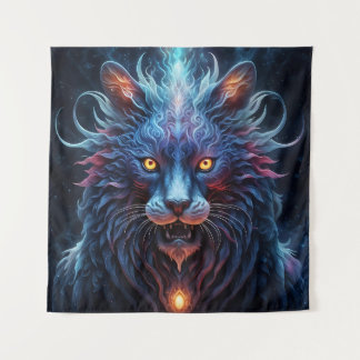 Tenture Lion Fantastique Bleu-Rose Majestueux