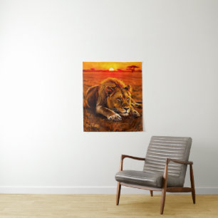 Tenture Lion mâle au repos sur la savane dorée