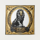 Tenture Lion or et cadre ornemental noir (Devant)