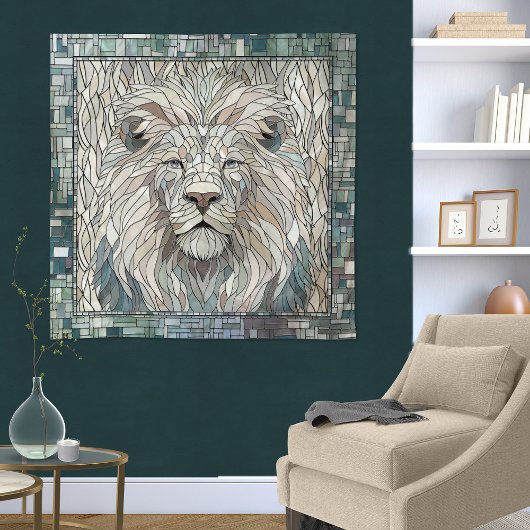 Tenture Lion Portrait Mosaic Art
