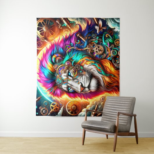 Tenture Lion Steampunk (En situation)