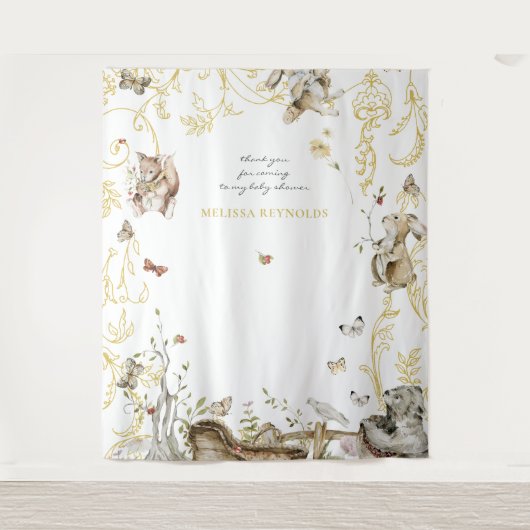Tenture Livre d'histoires | Baby shower forestier (Devant)