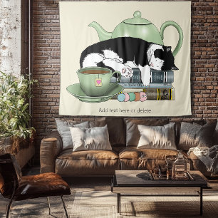 Tenture Livres Confortables Chat Smoking Thé Mignon Théièr