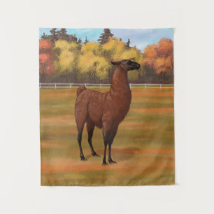 Tenture Llama Brown dans les pâturages agricoles d'automne