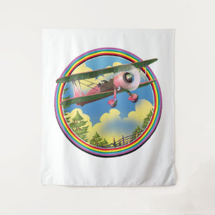 Tenture Logo d'avion biplan rose arc-en-ciel