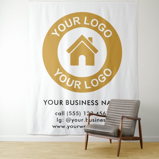 Tenture Logo de l'entreprise personnalisé Blanc (En situation)