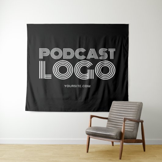Tenture Logo de podcast moderne noir et blanc (En situation (horizontale))