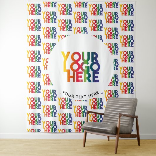 Tenture Logo et slogan d'entreprise simple blanc (En situation)