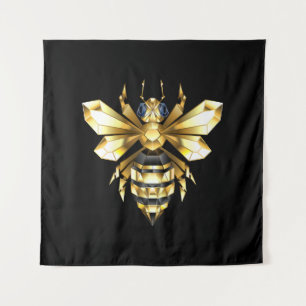 Tenture Logo Faux Gold Foil Bee Polygonal sur Noir