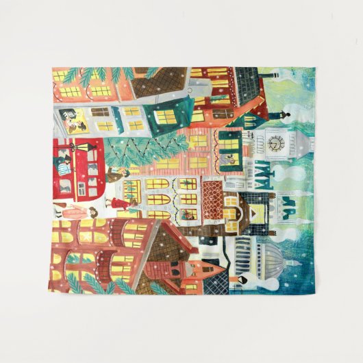 Tenture Londres dans la neige Illustration de Noël (Devant (Horizontal))