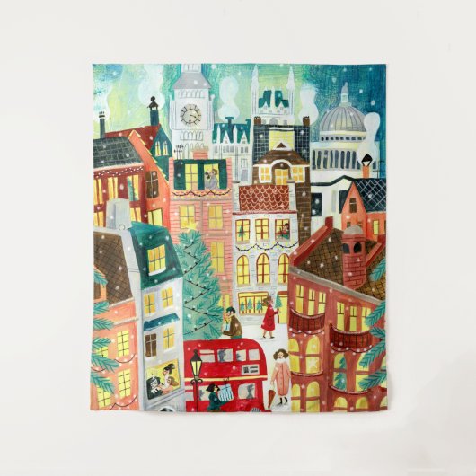 Tenture Londres dans la neige Illustration de Noël (Devant)