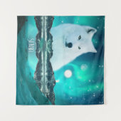 Tenture Loup arctique et nuit magique avec aurores boréale (Devant (Horizontal))