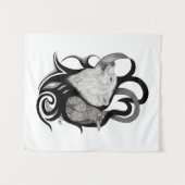 Tenture Loup blanc avec art tribal coréen (Devant (Horizontal))