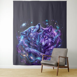Tenture Loup de l'espace artistique galactique mystique -