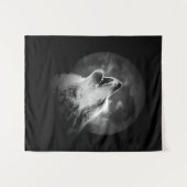Tenture Loup et lune de Howling noir et blanc (Devant (Horizontal))