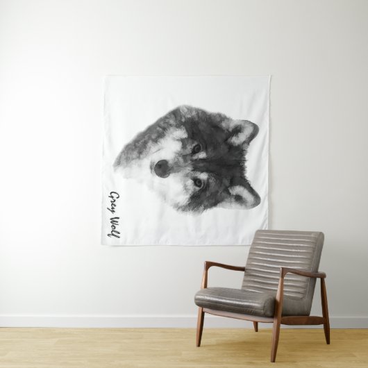 Tenture Loup gris charmant (En situation (horizontale))