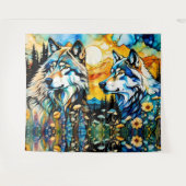 Tenture Loup gris et Fleurs sauvages (Devant (Horizontal))