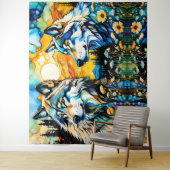 Tenture Loup gris et Fleurs sauvages (En situation)
