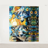 Tenture Loup gris et Fleurs sauvages (Devant)
