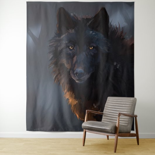 Tenture Loup noir (En situation)