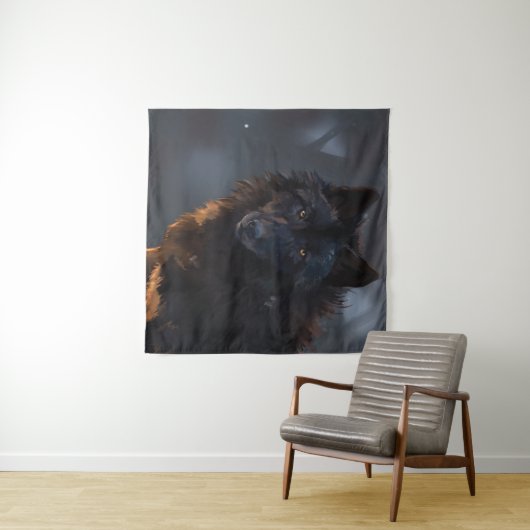 Tenture loup noir (En situation (horizontale))
