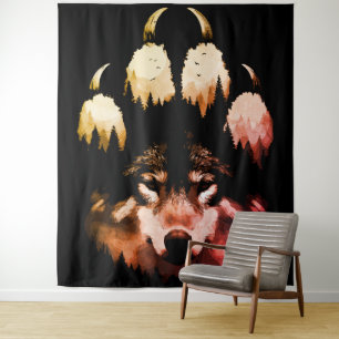 Tenture Loup Solitaire. Âme Sauvage