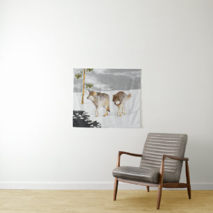 Tenture Loups en peinture sur neige - Art original de la f
