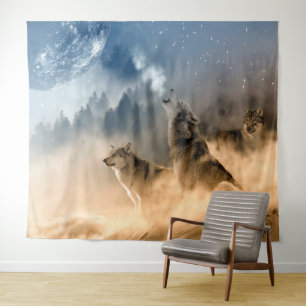 Tenture Loups hurlant à la Lune / Beaux Loups
