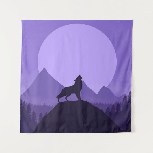 Tenture Loups hurlant lune | Cadeau idéal pour Anniversair (Devant)