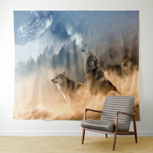 Tenture Loups hurlant sur la lune / Beaux loups (En situation (horizontale))