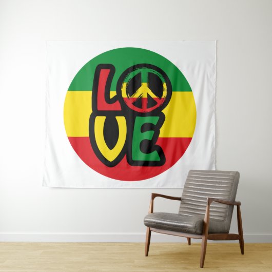 Tenture LOVE with peace symbol, reggae style (En situation (horizontale))