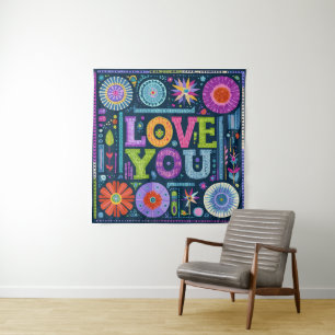 Tenture Love You, design vintage coloré,