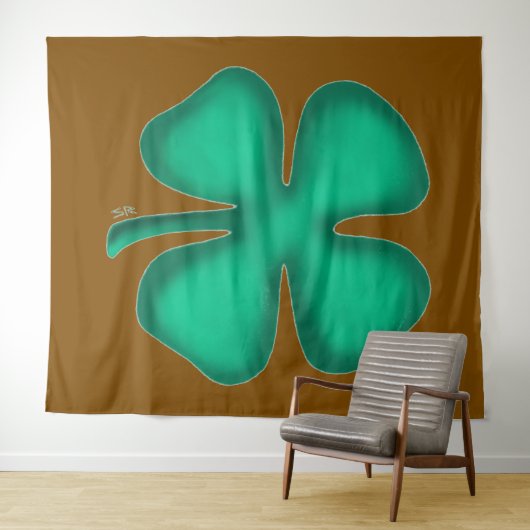 Tenture Lucky 4 Leaf Irish Clover brown tapestry (En situation (horizontale))
