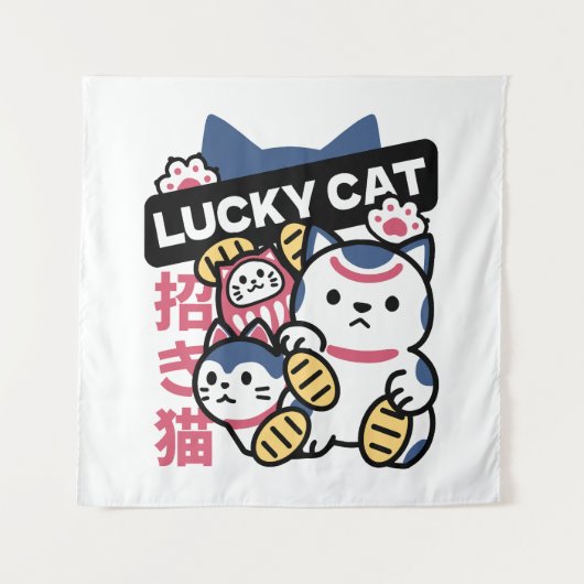 Tenture Lucky Cat Maneki Neko – Japanese Fortune Cat  (Devant)