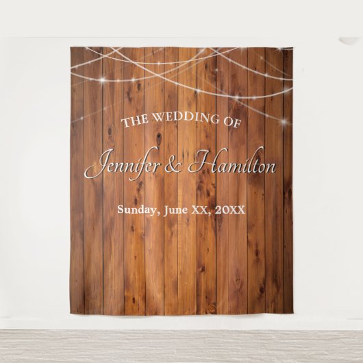 Tenture Lumières de mariage en bois de grange ancien rusti (Devant)