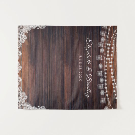 Tenture Lumières en bois rustique Mason Jar Mariage fond (Devant (Horizontal))