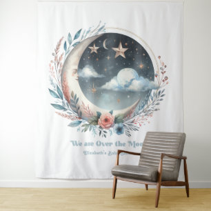 Tenture Lune céleste et étoiles pour une fête prénatale à