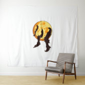 Tenture Lune d'Halloween et chauves-souris (En situation (horizontale))