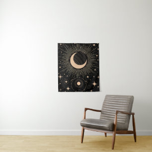 Tenture Lune et soleil dorés