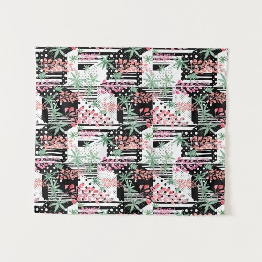 Tenture Lupines sur un patchwork arrière - plan noir et bl (Devant (Horizontal))