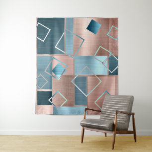 Tenture Luxe Abstrait   Fond Rose Gold et Sarcelle pour Ph