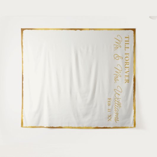 Tenture Luxe Gold Edge Off White M. Mme Mariage Backdrop (Devant (Horizontal))