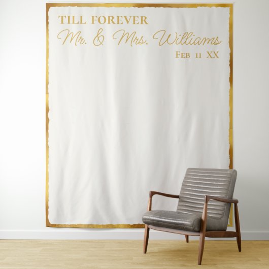 Tenture Luxe Gold Edge Off White M. Mme Mariage Backdrop (En situation)