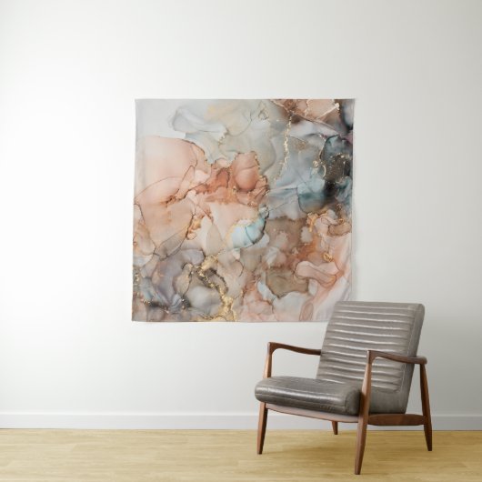 Tenture Luxe naturel peinture abstraite d'art fluide en al (En situation (horizontale))