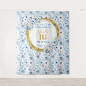 Tenture Luxe Pastel Blue Sweet 16 Gold Parties scintillant (Devant)