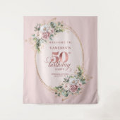 Tenture Luxe Rose Gold Botanical 50th Birthday Party Banne (Devant)