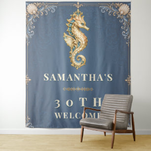 Tenture Luxueux hippocampe vintage bleu anniversaire plage