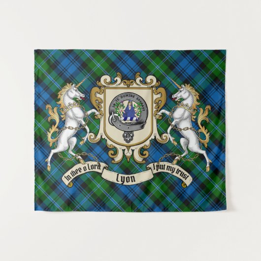 Tenture Lyon Clan Badge & Unicorns avec Tartan (Devant (Horizontal))